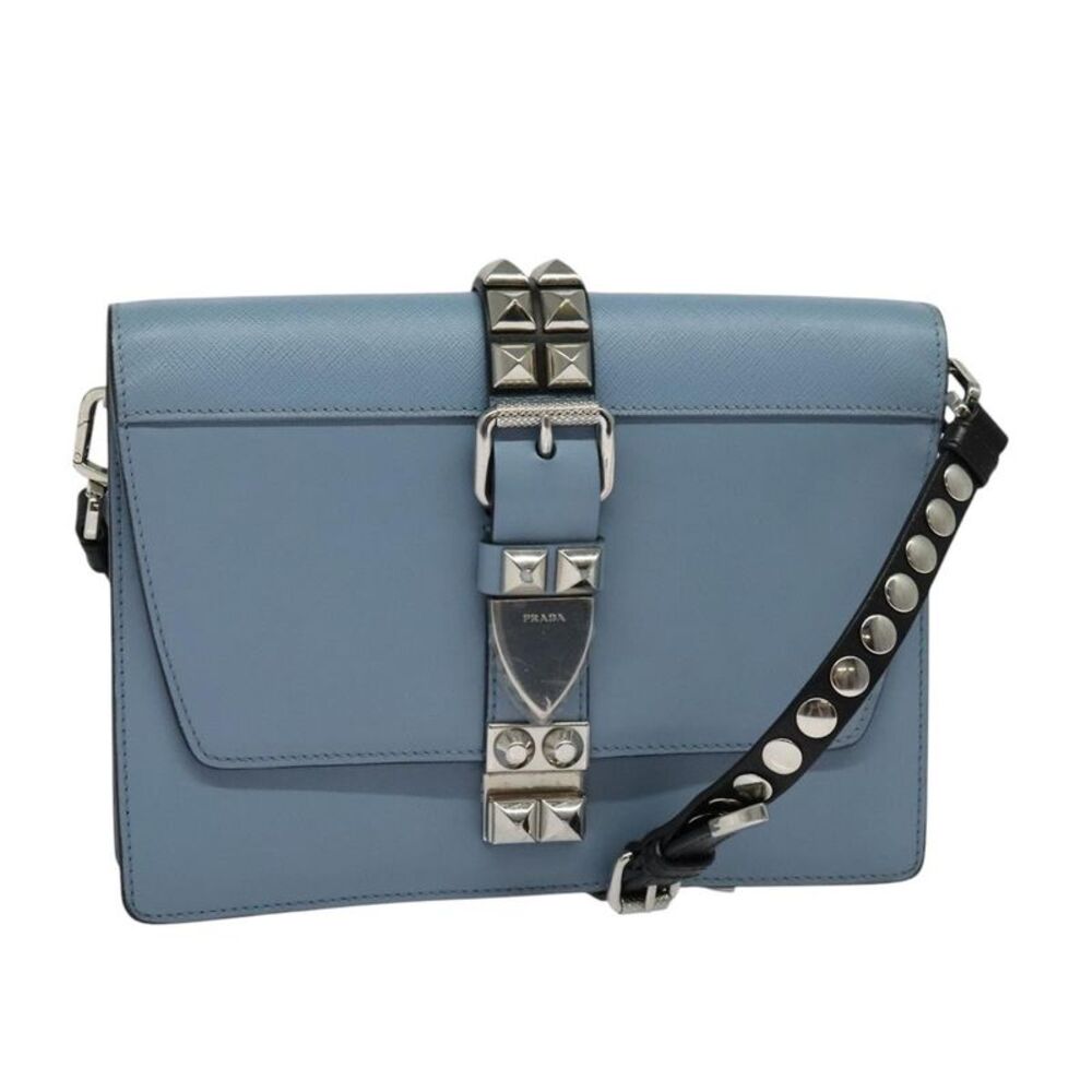 Prada Elektra Studded Leather Blue Leather Shoulder Bag Bag